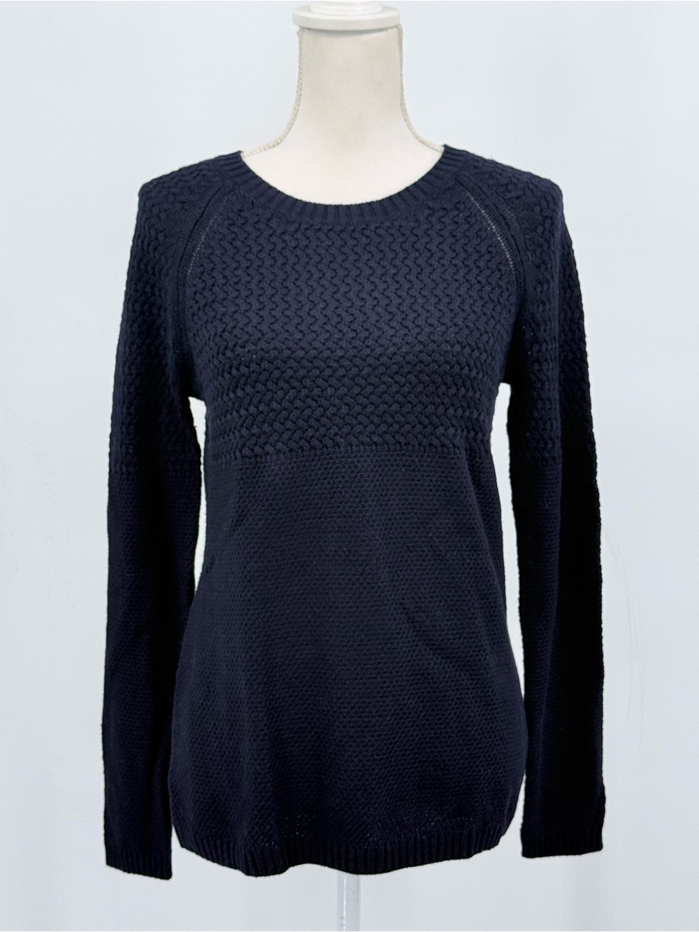 Talbots Sweater Women S Navy Cotton Cashmere Textured Crewneck Dark Academia NWT